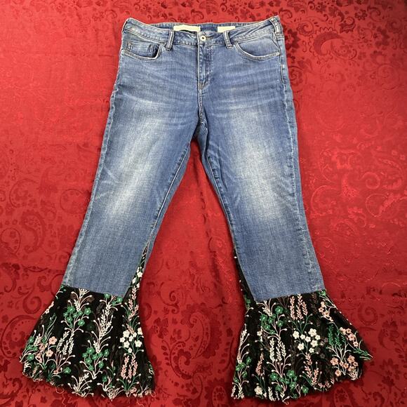 Pilcro And The Letterpress Jeans Floral‎ Scarf Crop Sz 31 (34x26") Anthropologie - Picture 1 of 10
